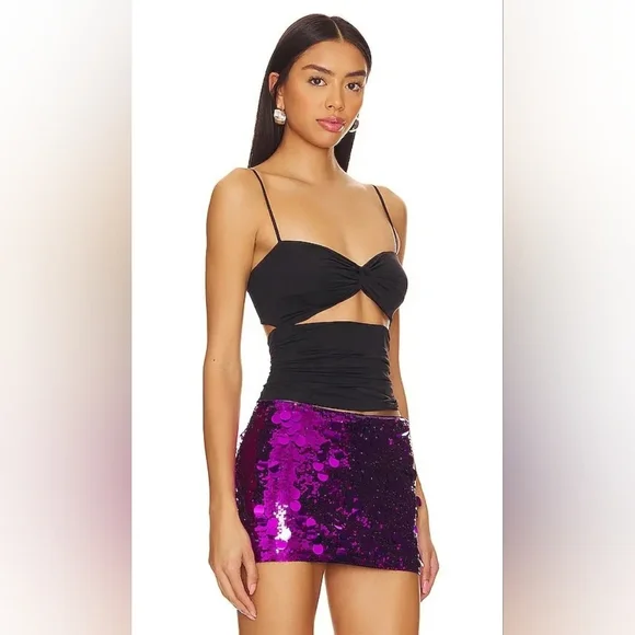 NWT Danielle Guizio Beia Twist Top Black Size Large - Picture 9 of 16